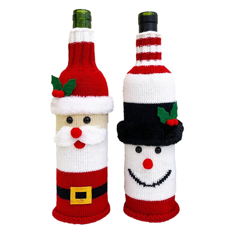 New in stock Christmas Decorations Home Dining Table Red Wine Bottle Set Red Wine Bag Knitted Santa Claus Wine Bottle Set