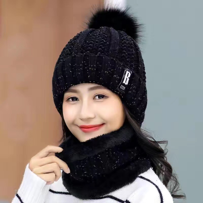 Winter Korean Style Woolen Hat for Women with Velvet and Thickeneded Scarf for Mothers to Heattech and Cold-Proof Knitted Trendy Hat for Cycling