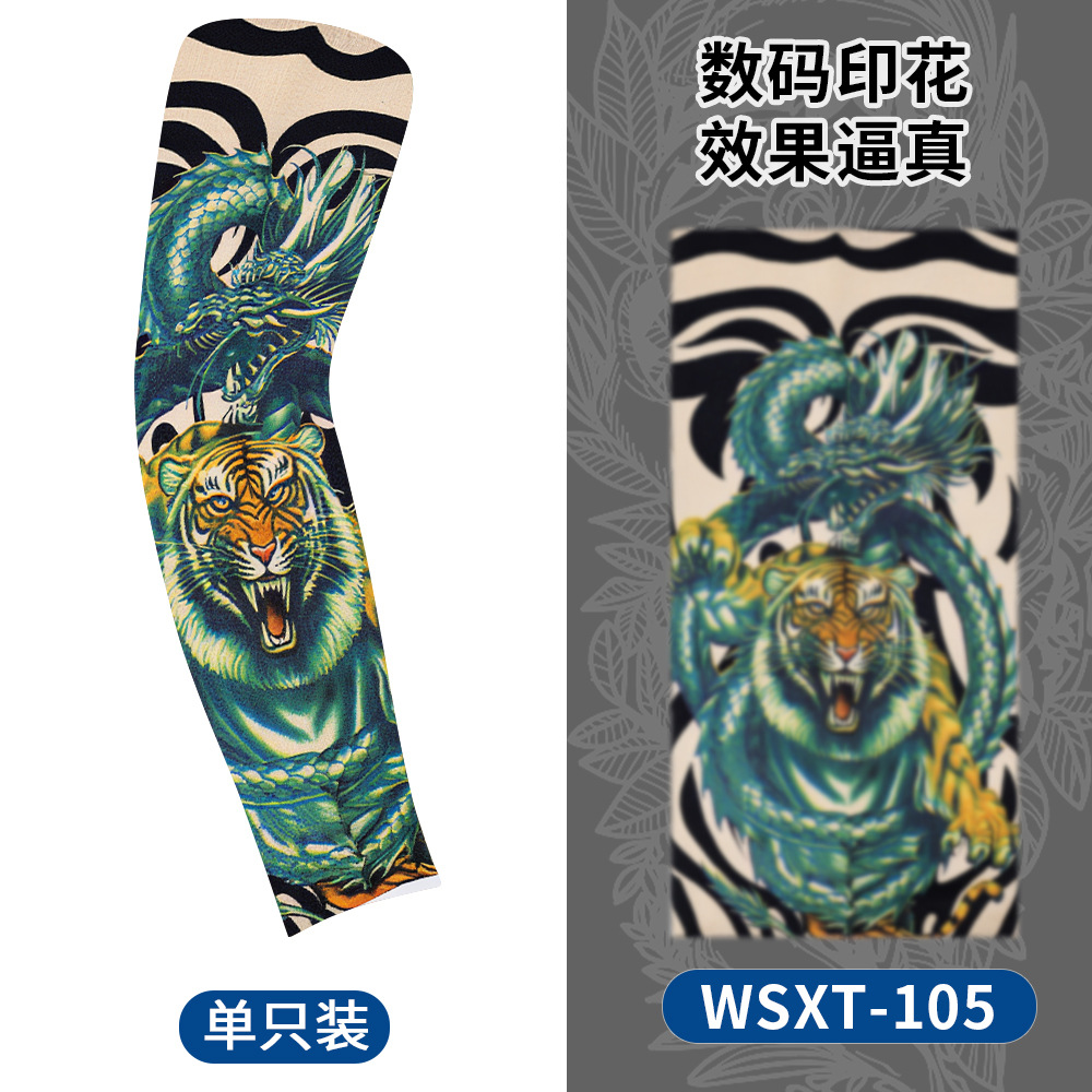 Picture of Summer Riding Sunscreen Tattoo Sleeve Simulation Tattoo Quick-drying Arm Protector Outdoor Sports Sunshade Breathable High Elastic Ice Sleeve