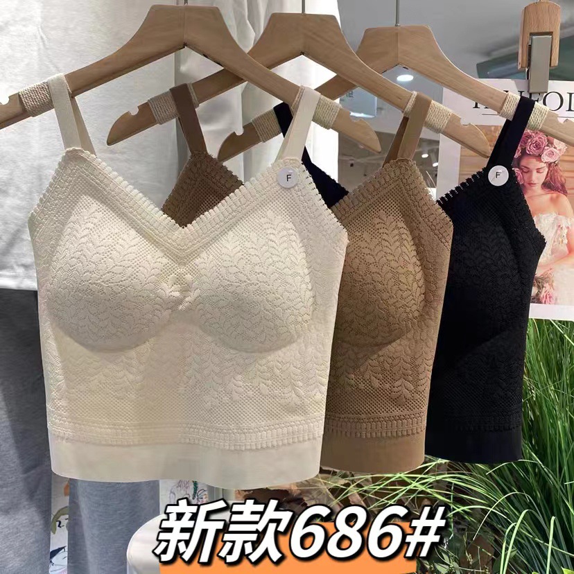 Lace V-neck Camisole Women's Outer Wear Beautiful Strap Chest Pad Bra One-piece Base Sexy Pure Top