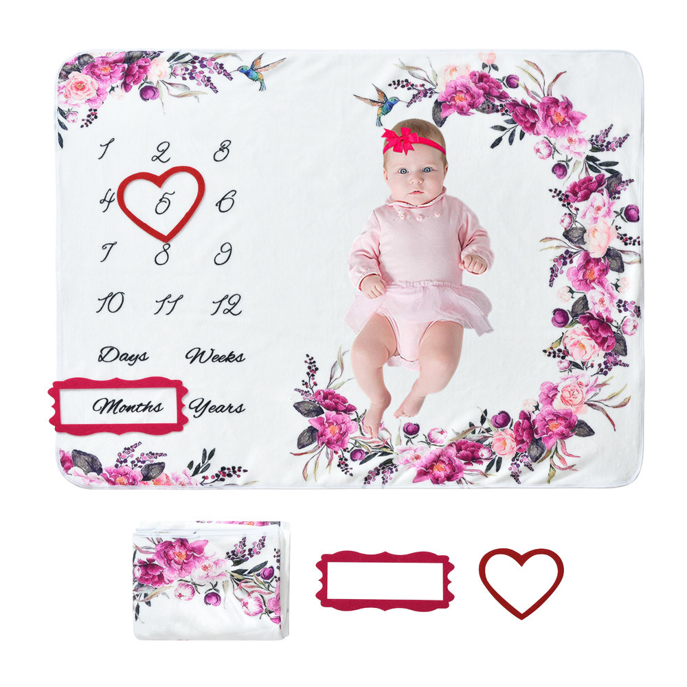 Picture of Baby Milestone Photo Blanket Cute Rabbit Flower Print Blanket Baby Growth Memorial Photo Background Blanket