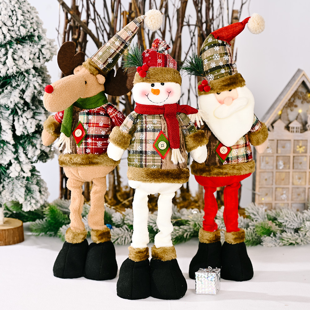 Cross-border New Christmas Vintage Snowflake Plaid Retractable Doll Hotel Shopping Mall Christmas Decoration Ornaments