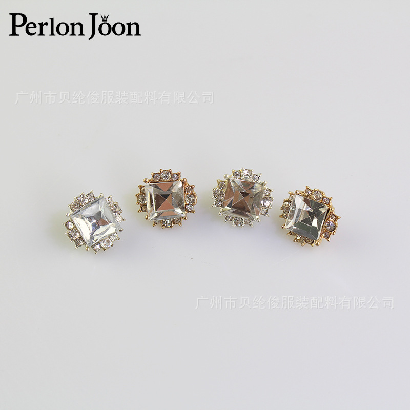 13mm square large glass decorative metal buttons high-grade electroplated buttons foreign trade explosions buttons
