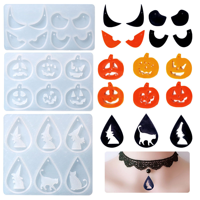 Deyi Halloween Epoxy Mold Earrings Necklace Silicone Mold Cat Witch Pumpkin Accessories
