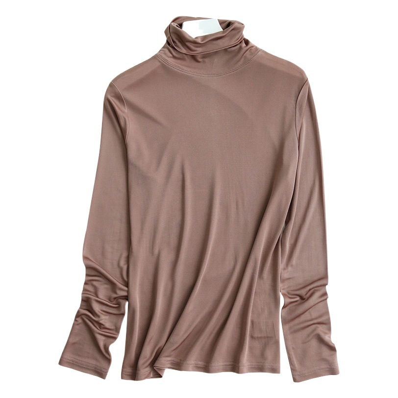 Tangge Mulberry Silk Double-Sided Knitted Silk High Collar Thin Thermal Underwear Women's Comfortable Long Sleeve Base Shirt Autumn Clothes Winter