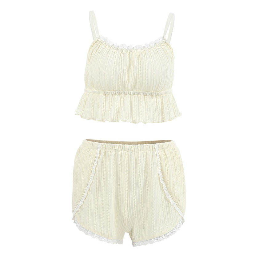 2025 Summer European and American Sexy Hollow Pajamas Two-Piece Set Lace Camisole Shorts Women's Home Clothes