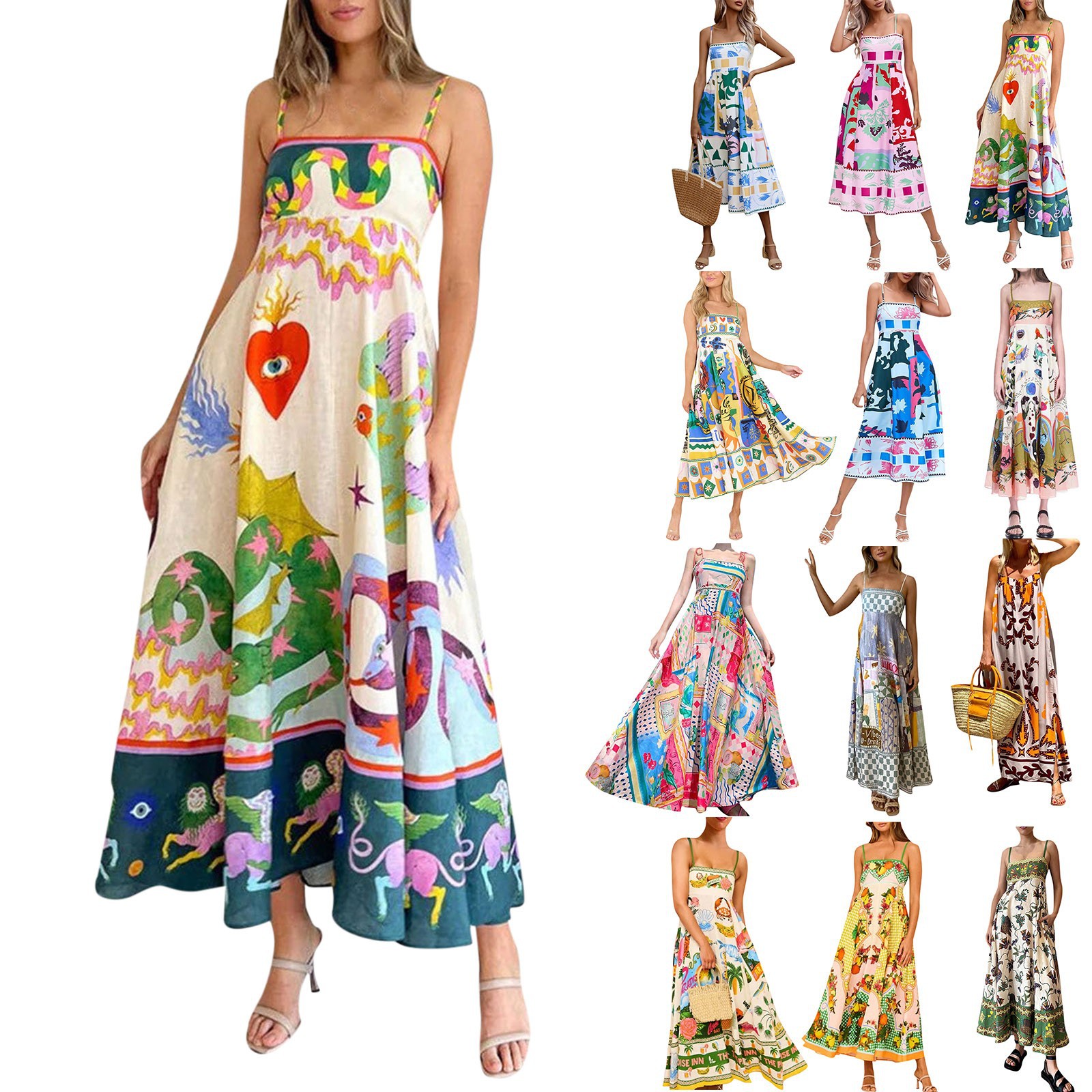 2024 Hot Style Plus Size Women's Fashion Sexy Spot Amazon Aliexpress Suspender Skirt Printed Export