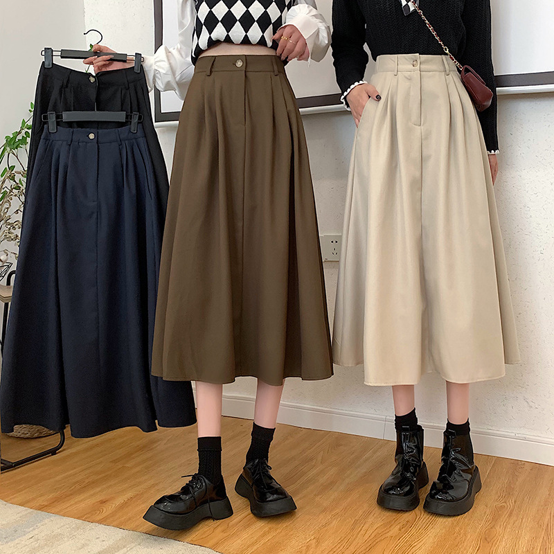 [S-4XL plus size] Retro high waist skirt women's autumn new slimming midi skirt popular large swing A- line skirt