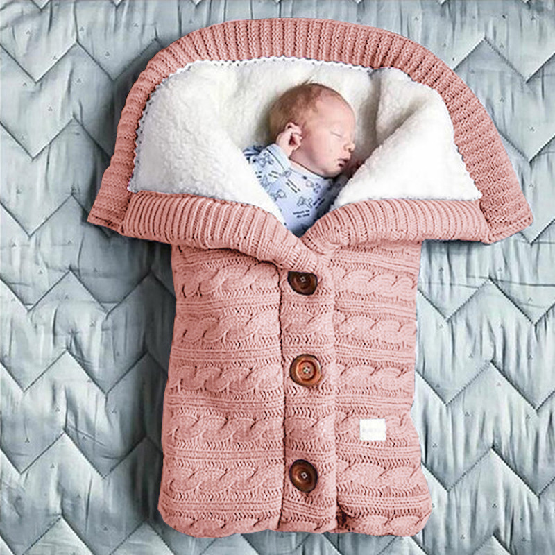 Picture of Spring Autumn Winter Knitted Sleeping Bag Baby Carriage Sleeping Bag Swaddling Cart Sleeping Bag Button Twist Sleeping Bag fleece-lined Thickened Bag