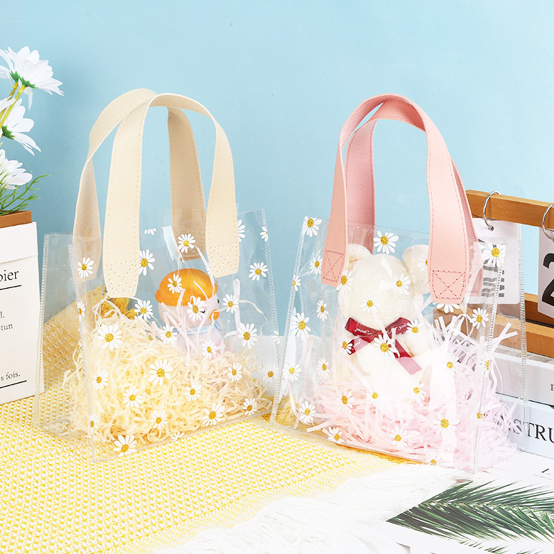 In stock pvc transparent handbag Daisy gift plastic packaging bag wholesale ins candy gift bag