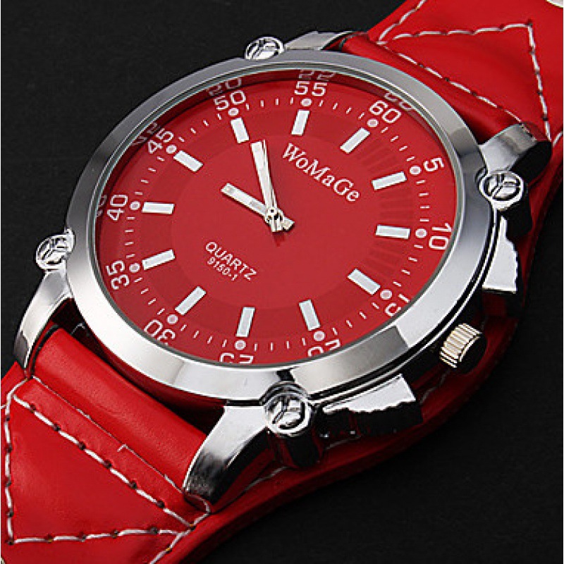 Picture of Fashionable Versatile Men's Leather Strap Watch, Womage Large Dial Quartz Wristwatch, Casual Student Watch with Large Dial Design
