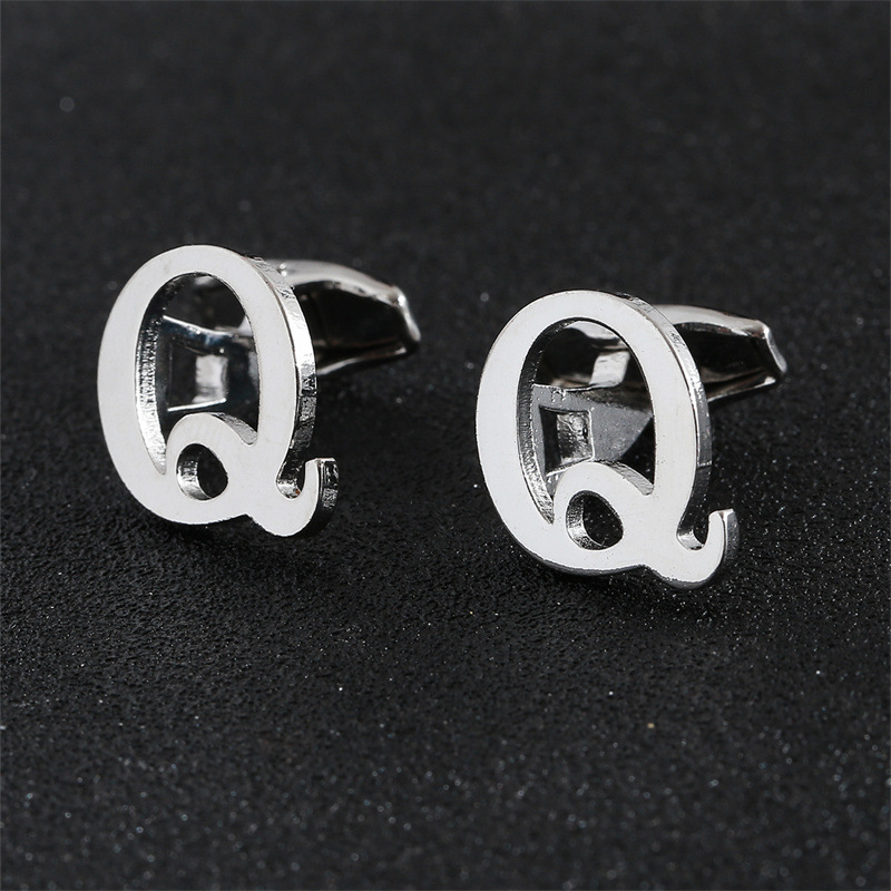 Picture of Cross-Border Specially Designed for Silver 26 English Letters Glossy Men's Cufflinks Manufacturer Wholesale Personalized French Shirt Cufflinks
