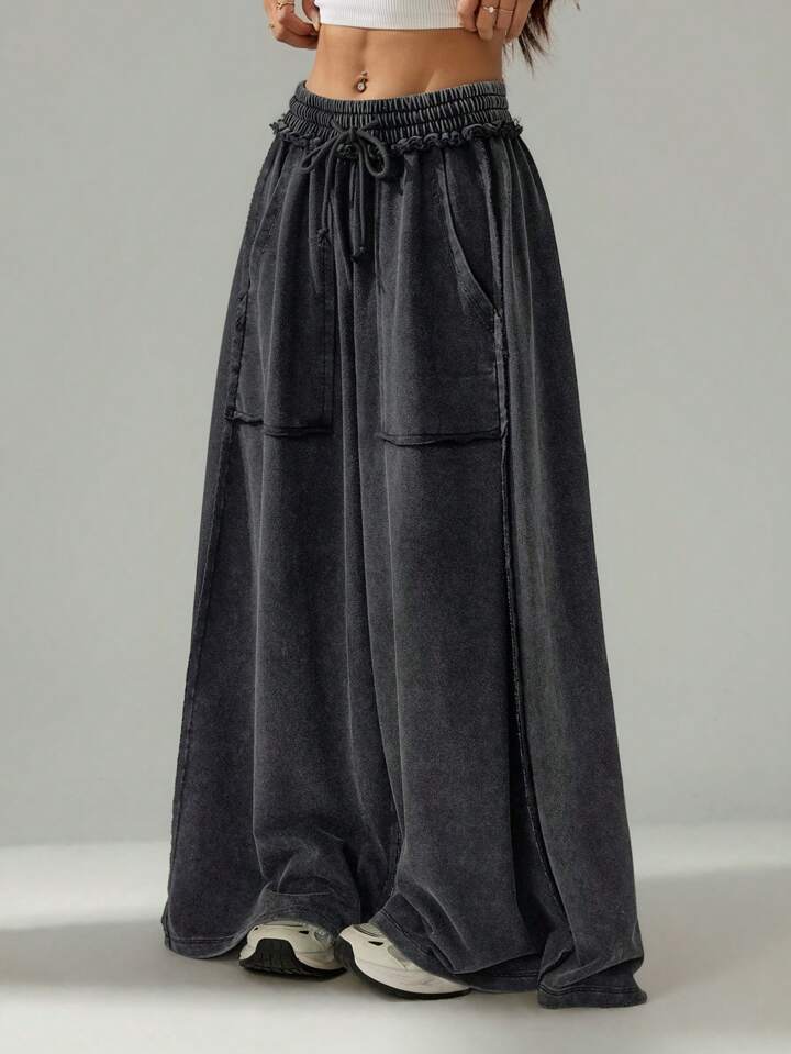 Amazon cross-border new heavyweight terry women's wide-leg pants, loose casual high-quality trendy floor-length pants