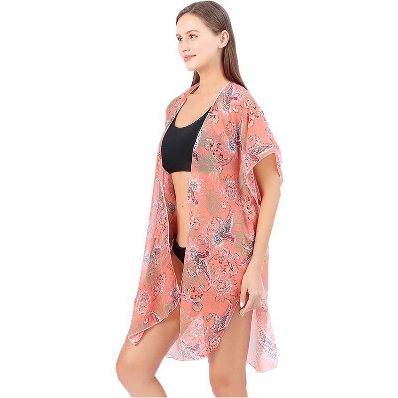 Cross-border European and American-style Cashew Cardigan Holiday Beach Sunscreen Bikini Blouse Split Chiffon Shawl Women