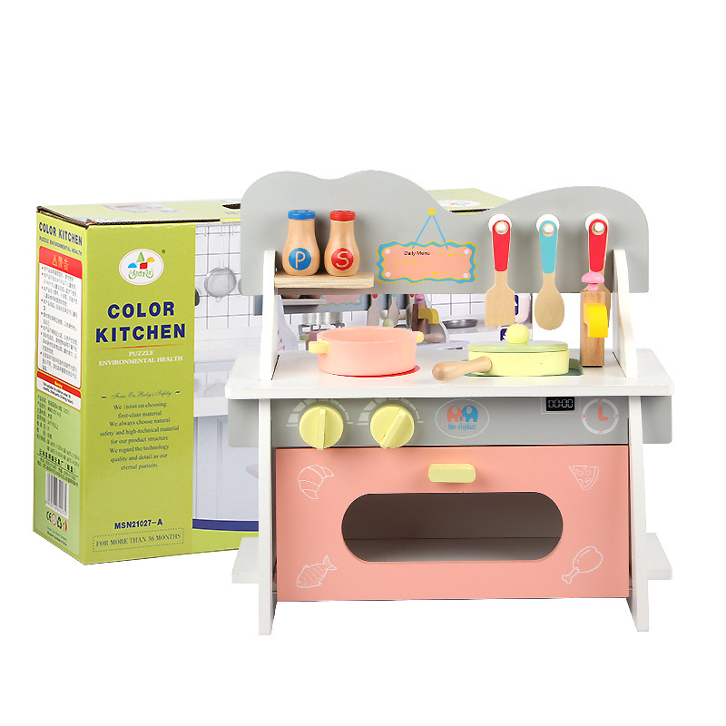 Picture of Wooden colorful disassembly gas stove puzzle simulation baby kitchen kitchenware children play house toys colorful kitchen