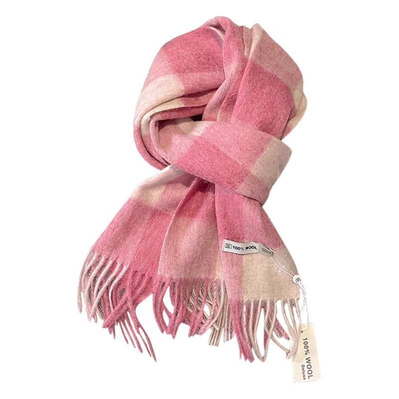 Australian Small Wool Checkerboard Plaid Simple Winter All-match Warm Scarf Women's Korean Style Ins Style Scarf for Students