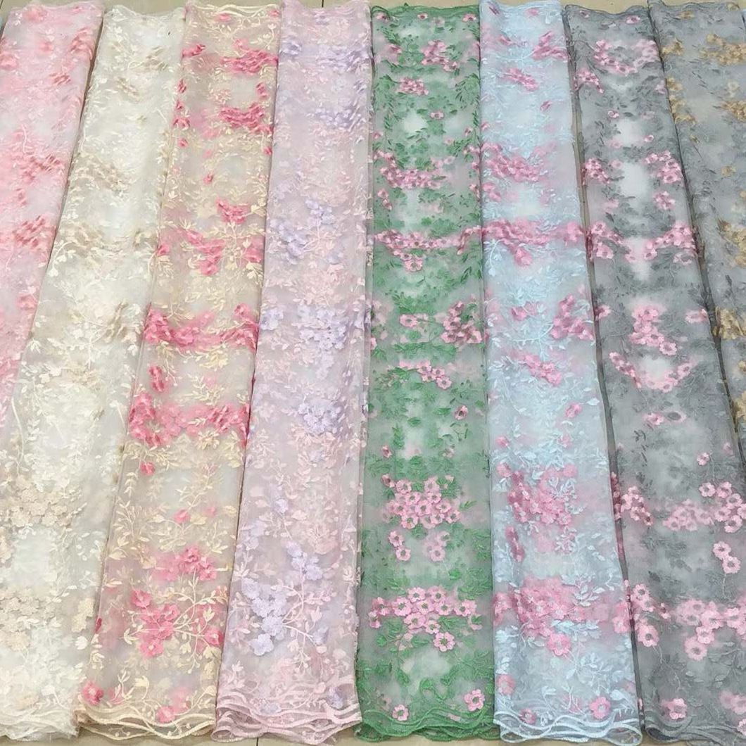 Multicolor mesh embroidered fabric factory wholesale two-color embroidered lace women's clothing Hanfu skirt Dai ethnic fabric