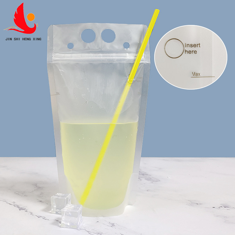Cross-Border Hot Selling Double Zipper Puncturable Straw Hole Beverage Bag Food Grade Juice Packaging Bag Beverage Bag Ready for Sale