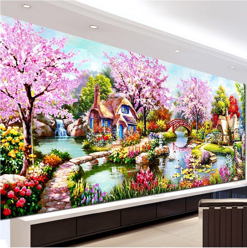 Dream Cottage full diamond brick show living room pastoral scenic spot diamond embroidery simple Modern 5d Diamond painting new