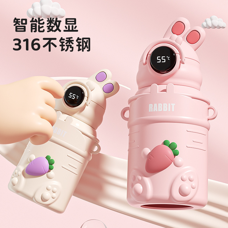 Cartoon children's thermos cup high color value 316 stainless steel rabbit yoyo cup student baby strap straw cup
