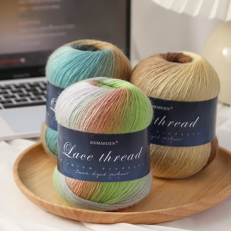 500 m Rainbow Line Long Dyed Hand-knitted Crocheted Shawl Jacket Thick Lace mercerized Wool Single 100g