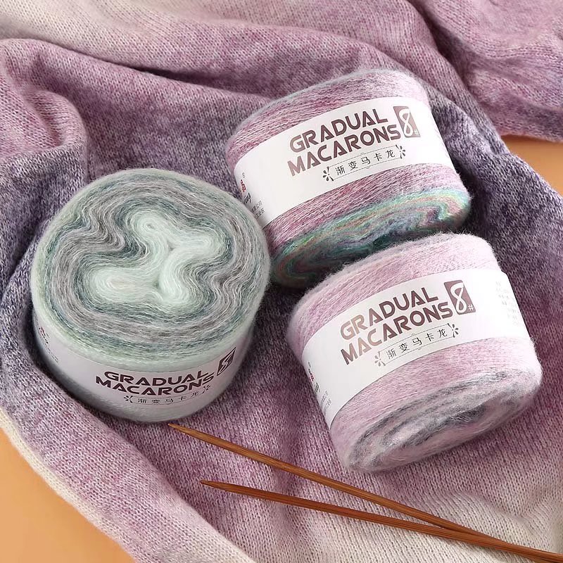 Gradient macaron mohair cake fashion skin-friendly line warm knit sweater scarf factory wholesale