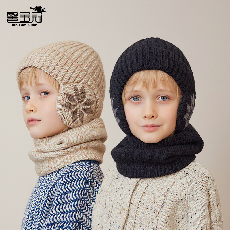 2153 Kidsren's Hat Winter Velvet Scarf Set Knitted Woolen Hat Boy Warm Ear Protection Hood Cross-Border