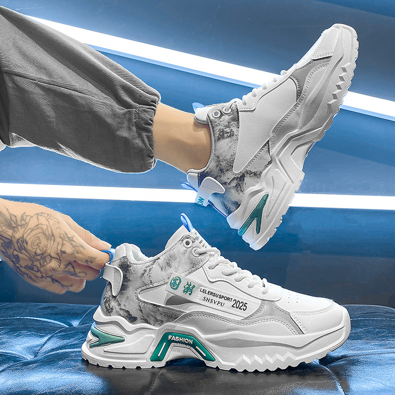 2025 Spring and Autumn New Korean Style All-match Casual Sports Men's Shoes Fashionable Thick Sole Increased Sports Trendy Shoes for Men Wholesale