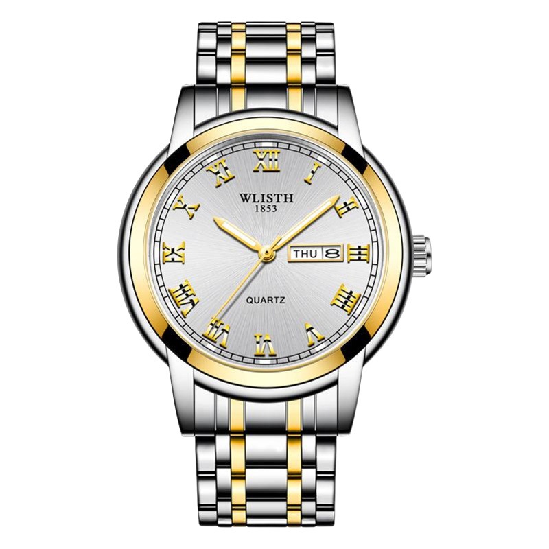 Business men's watch room gold watch double calendar waterproof quartz watch luminous steel band watch non-mechanical men's watch wholesale