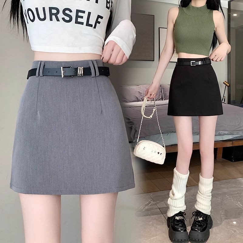 2024 New All-match Short Skirt Women's Spring and Summer High Waist Anti-running Light Academic Style Skirt A- shape Slimming Short Skirt
