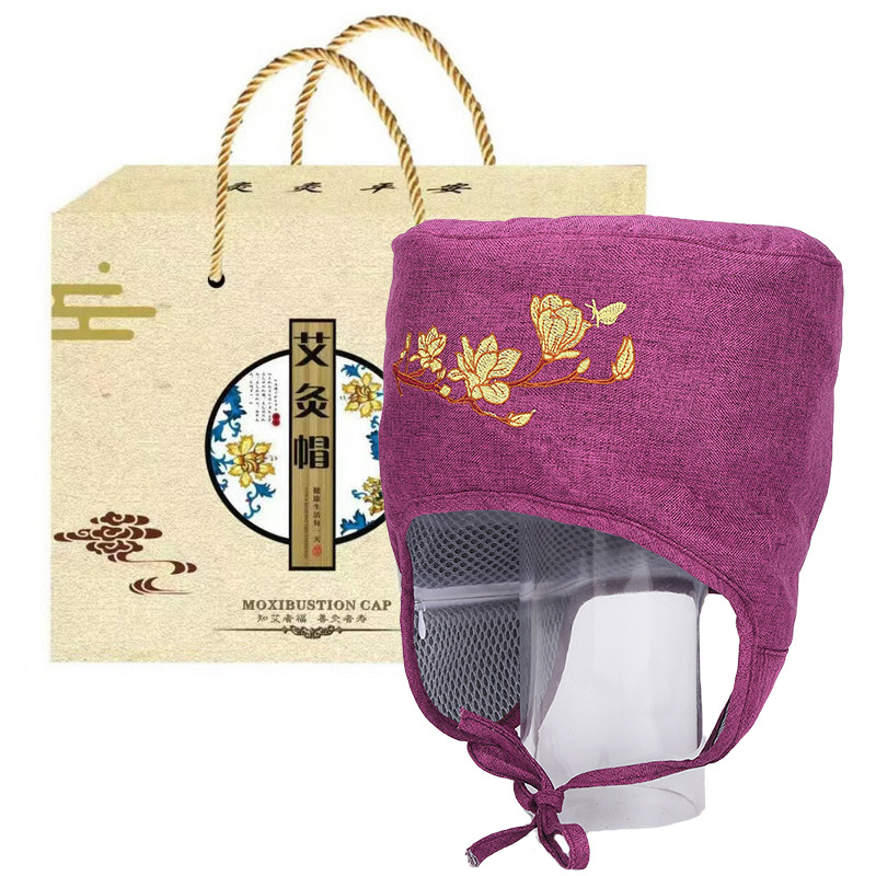 Picture of Electric heating moxibustion cap fumigation head wormwood hat herbal hot compress moon cap wormwood moxibustion head cap