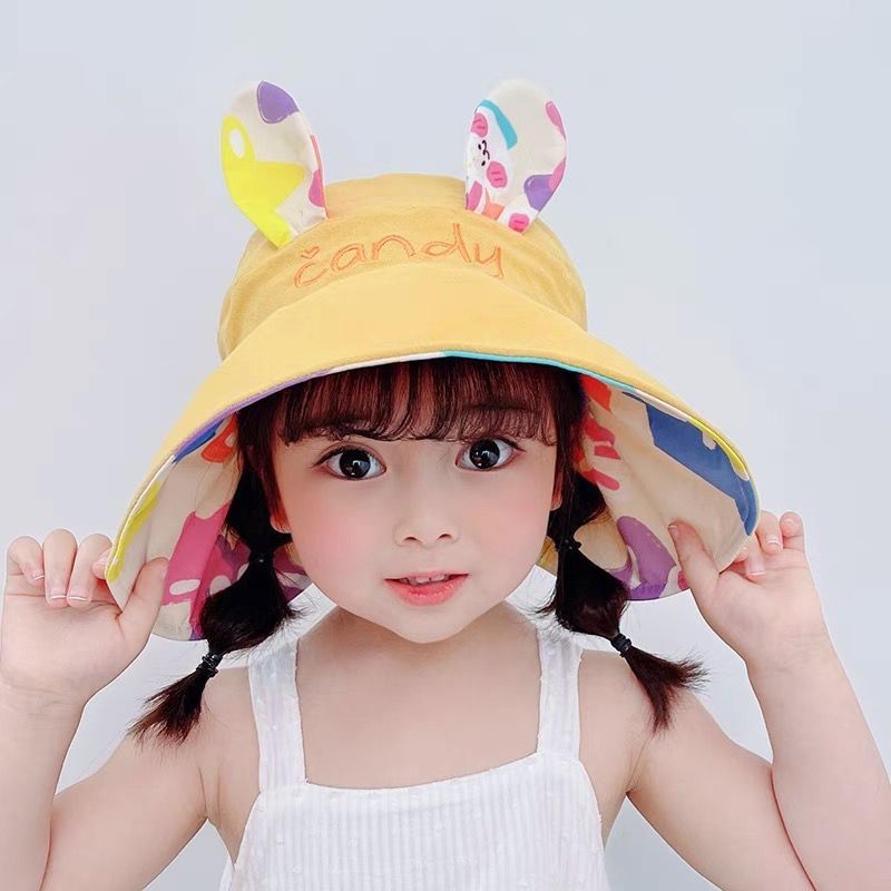 Picture of Cute Super Cute Girls' Big Brim Sunscreen Fisherman Hat Summer Sunshade Children's Empty Top Hat Fashionable Outdoor Baby Sun Hat