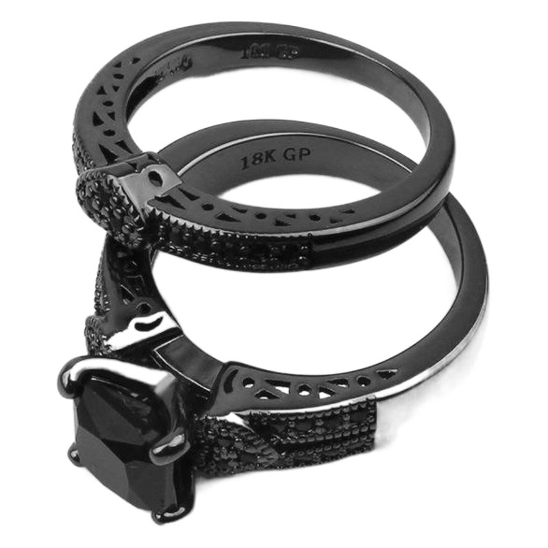 Mingcheng wish best selling new inlaid black nano zircon black gold plated women's ring European and American luxury black gold ring