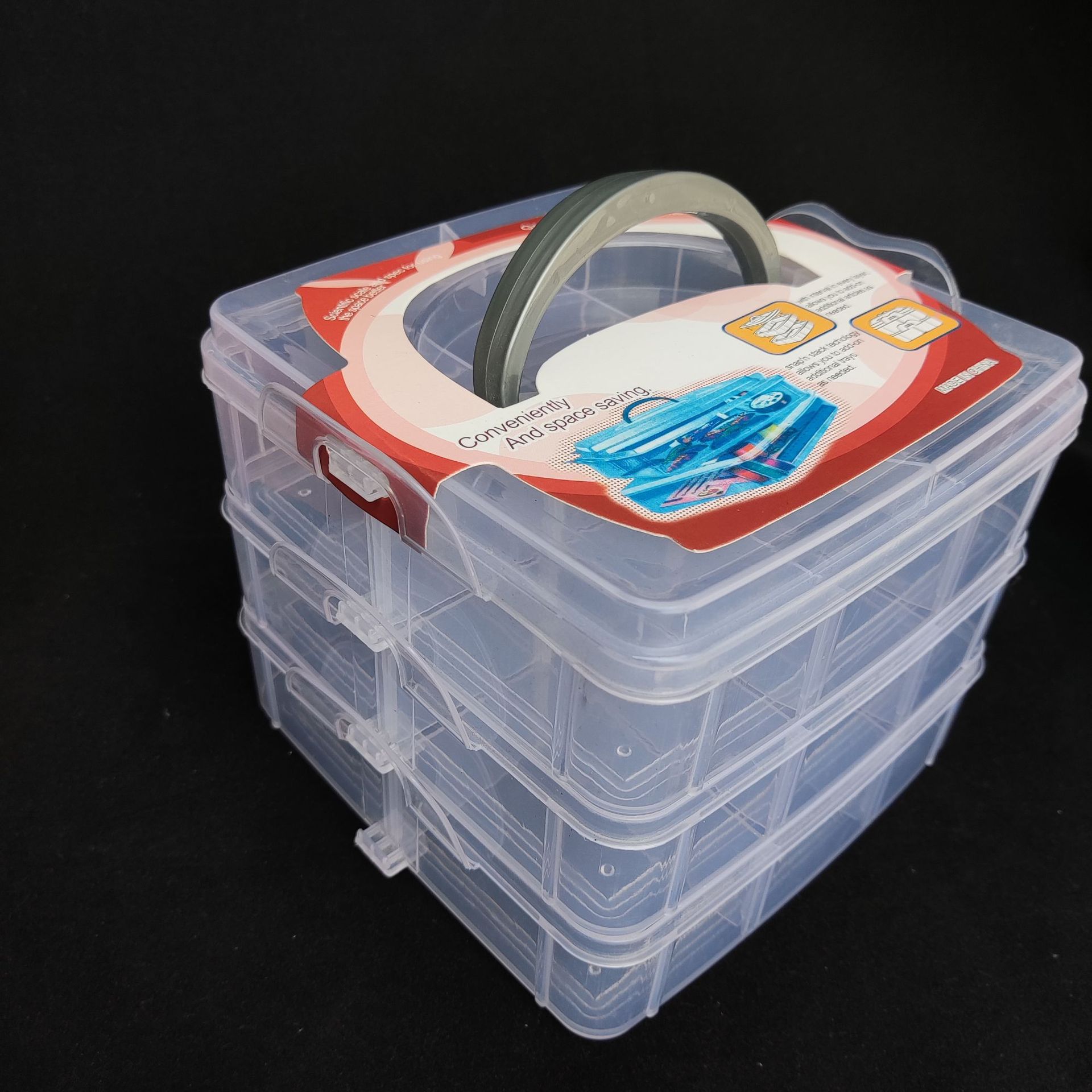 Picture of Three-layer plastic portable storage box Lego toy children's building blocks storage box goo card chicken eating artifact storage box