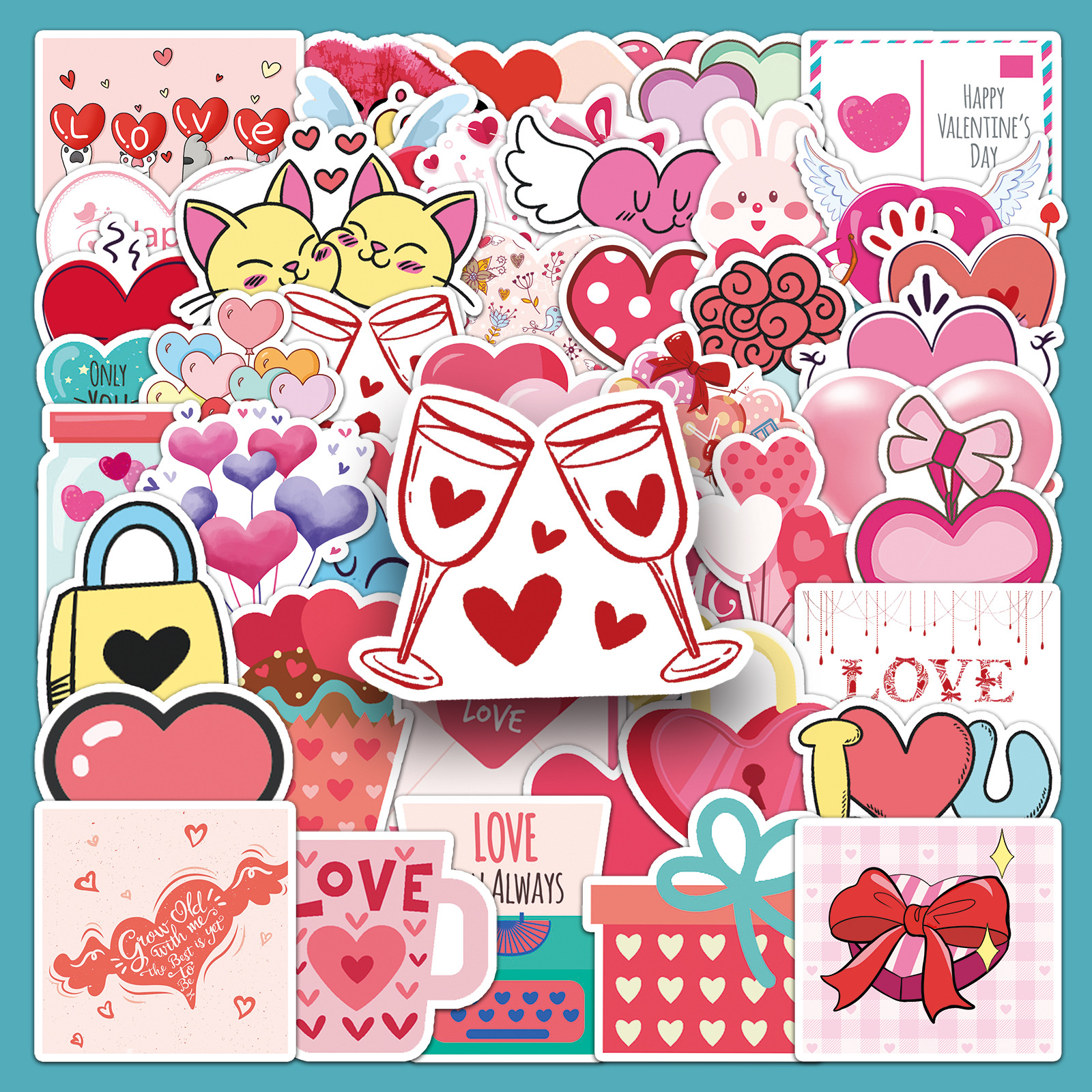 50 sheets Sweet Valentine's Day Cartoon Personality diy Fashion Decorative Stickers Luggage Refrigerator Guitar Creative Stickers
