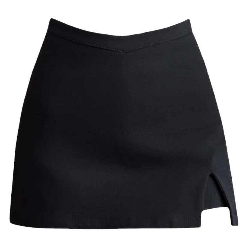 Black Skirt for Women in Summer, High-Waisted, Slim-Fitting, A-Line Hip-Hugging Skirt for Small People, Anti-Exposure Slit Short Culottes