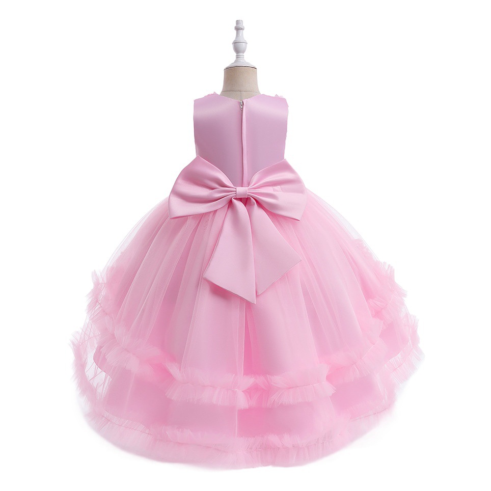 Children's Piano Performance Dress Flower Girl's Puffy Flower Wedding Dress Elegant Small Model Catwalk Tail Dress Girls' Dress