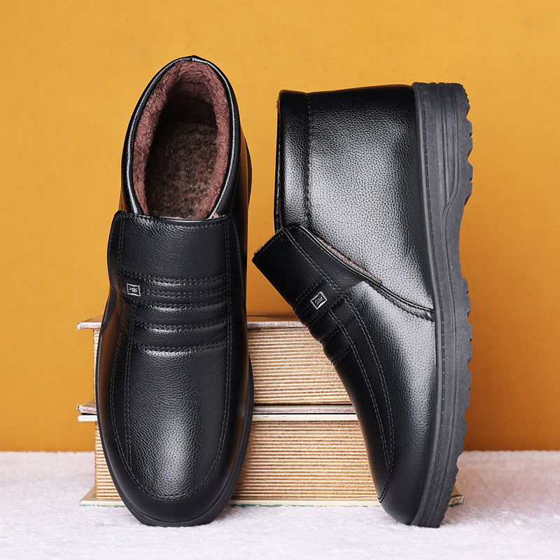 Men's Cotton Shoes Are Warm in Winter and Velvet, Non-slip, Men's Casual High-top Cotton Shoes, Cotton Shoes for the Elderly, Men's Leather Cotton Shoes