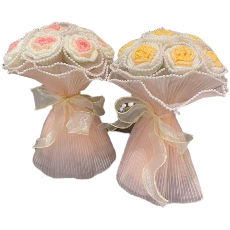 Knitting DIY Gradient Rose Bouquet Yarn Crochet Kit Valentine's Day Best Friend Wedding Cross-Border Exclusive Supply
