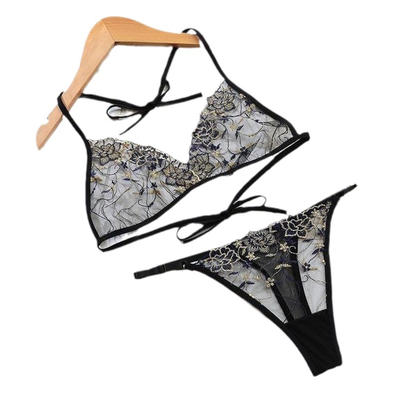 New mesh embroidered French underwear strap bra suit girl sexy cute European and American Sexy Lingerie Wholesale