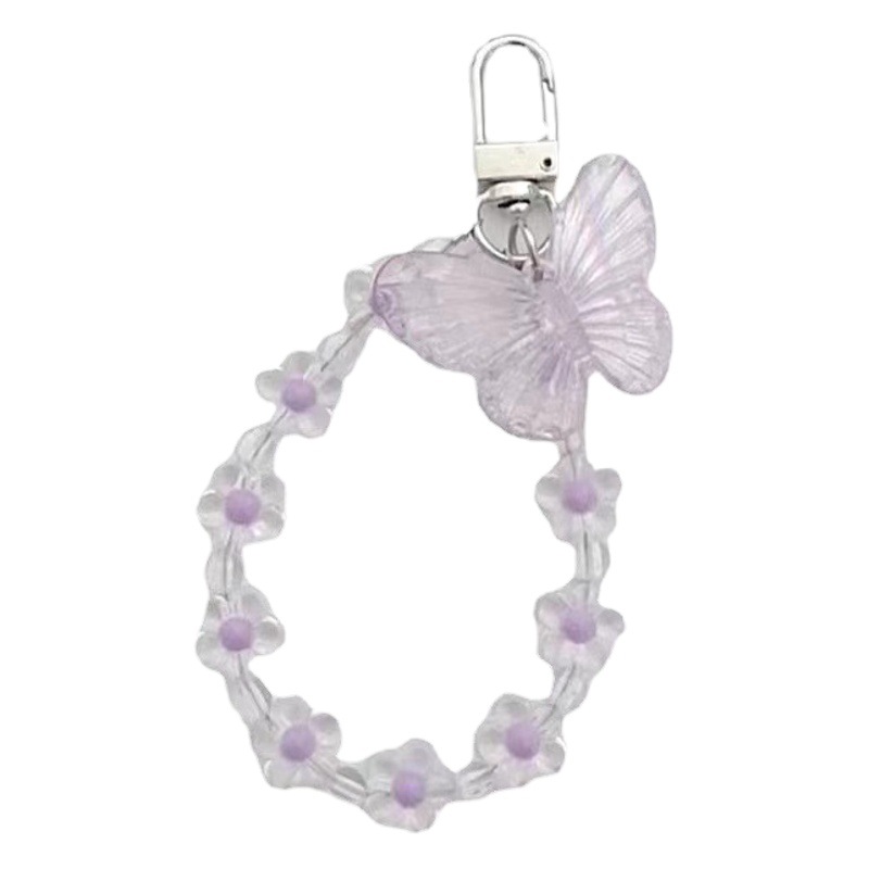 Factory spot transparent butterfly car key chain pendant DIY color beaded chain key accessories headset bag