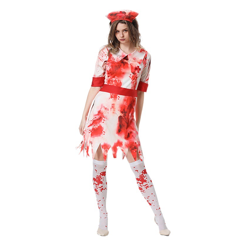 Foreign Trade European and American Amazon Hot Selling Halloween Blood Stains Female Nurse Vampire Masquerade Role-Playing Costume