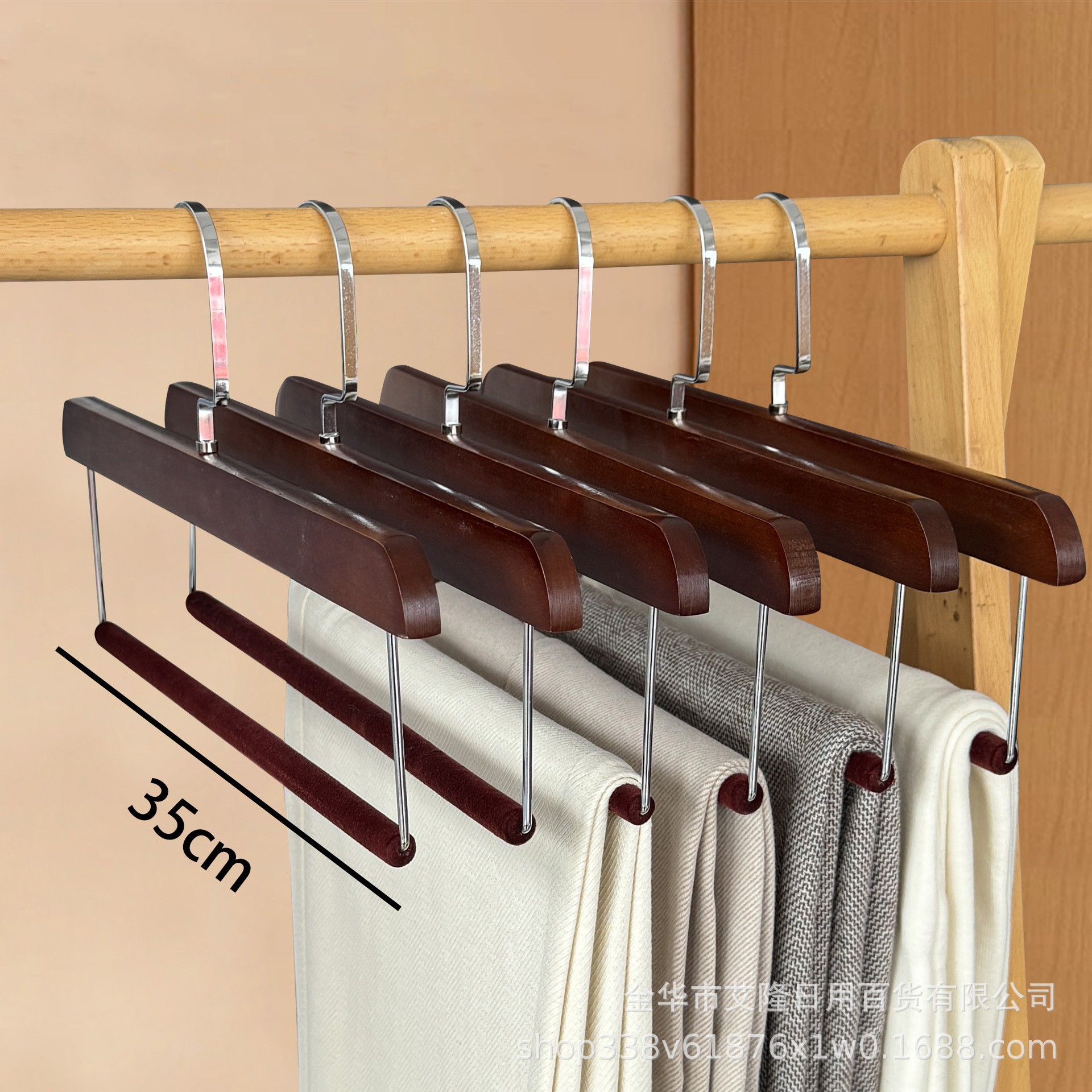 Picture of High-grade solid wood wide shoulder flocking hanger household coat suit seamless hanging clothes support solid wood hanger wholesale