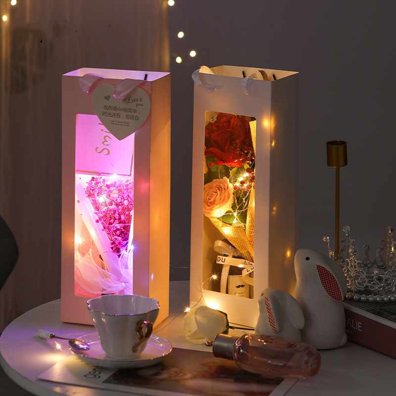 Mother's Day small size window portable flower bag transparent flower arrangement gift box perspective bouquet gift box flower packaging diy