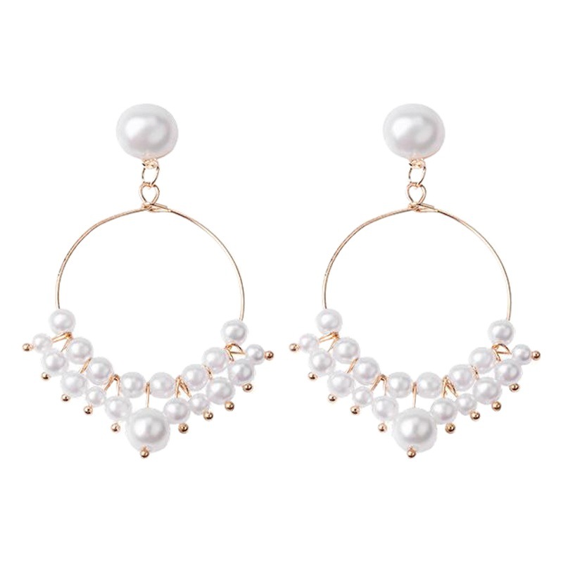 Dongdaemun New Ins Hollow Circle Long Pearl Ear Ring Elegant Simple Slimming Tassel Earrings Mixed Batch Women