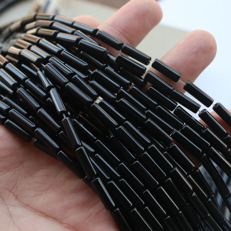 Picture of Black agate tube bead accessories crystal gem small cylindrical loose beads diy hairpin tassel earrings material play bracelet