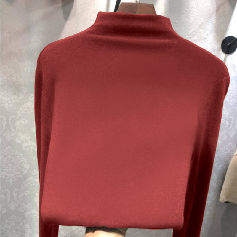 Picture of Derong Warm Bottoming Shirt Solid Color Women's Autumn and Winter Korean Style Plus Velvet Slim Long Sleeve T-Shirt Women's Tops Women's Wholesale