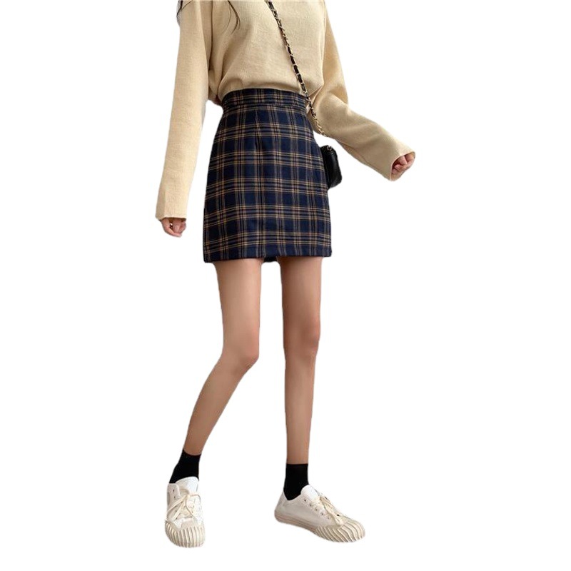 Large Size Chubby Girls Plaid Skirt Women's 2022 Spring and Summer New Anti-glare Short Skirt High Waist Slim A- line Hip Skirt