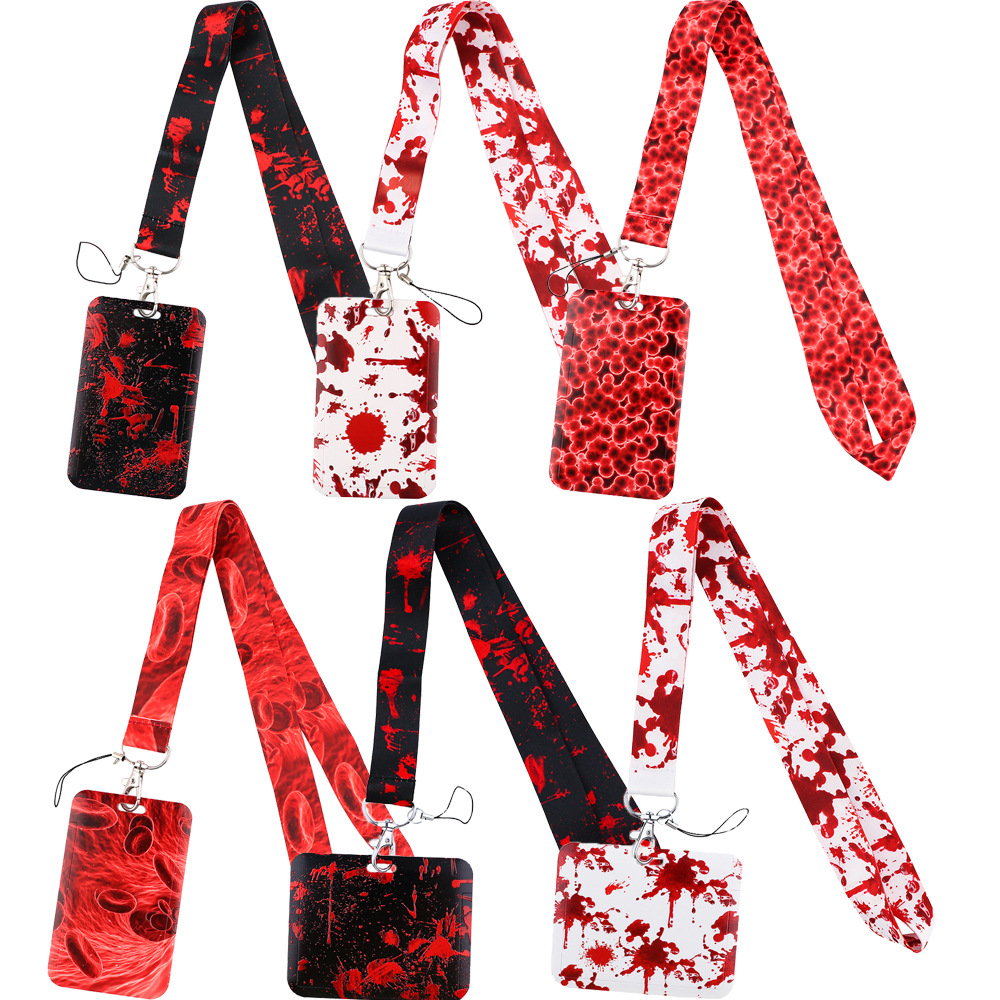 Anime Blood Pattern Mobile Phone Lanyard Card Holder Multi-functional Fashion Anti-lost Card Holder Bank Card ID Card Bag