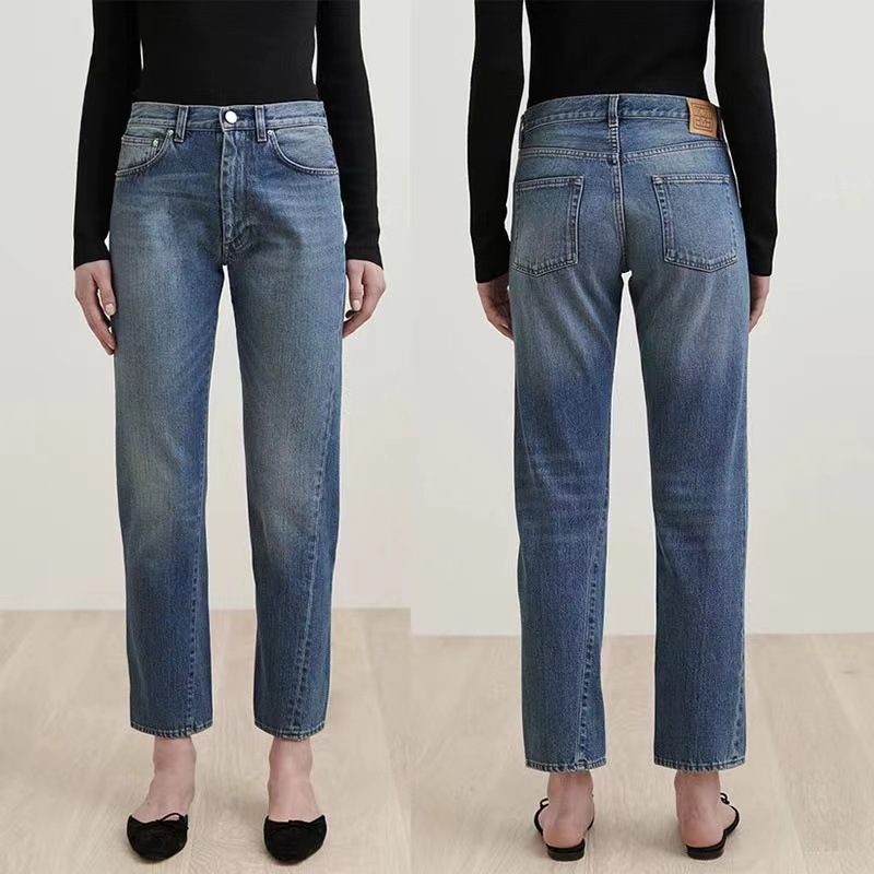 origin European and American Liu Wen Same Style High Waist Jeans Women's Smoke Tube Pants Straight Slimming Cropped Pants Sweden Small Style